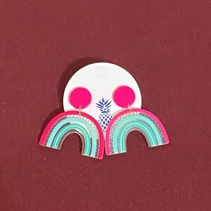 Acrylic Pink and Mint Rainbow Earrings